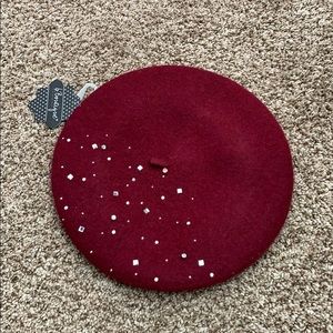 rhinestone raspberry beret hat NWT